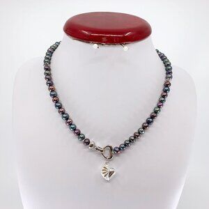 Freshwater Peacock Pearl Necklace with Sterling Silver Charm Pendant  🆕